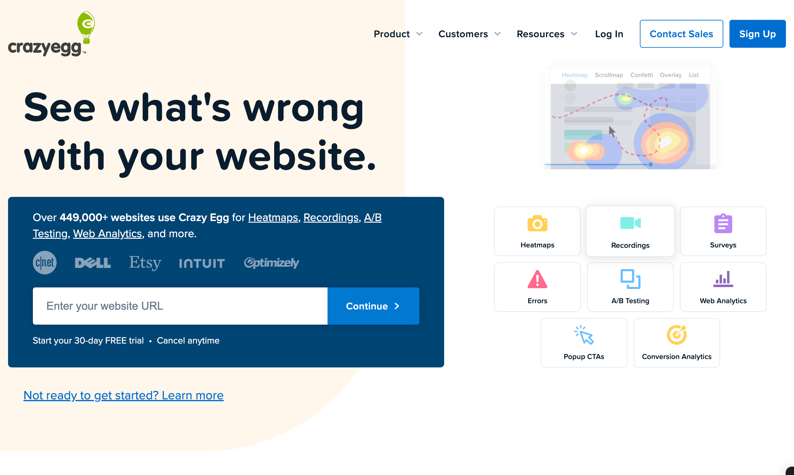 Crazy Egg's heatmap report showing where visitors clicked on a landing page